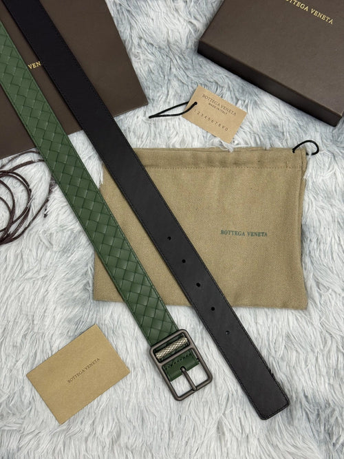 Bottega Veneta Olive Green Woven Leather Belt - Hình 2