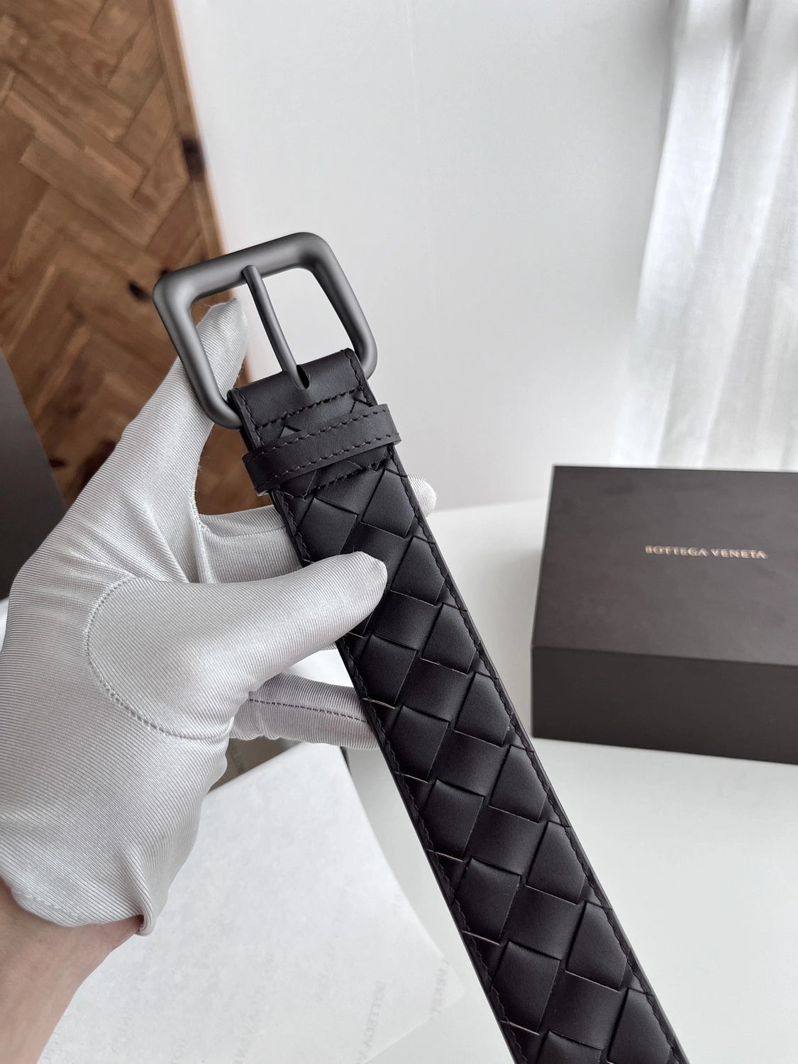 Premium Woven Leather Belt Dark Brown - Hình 2