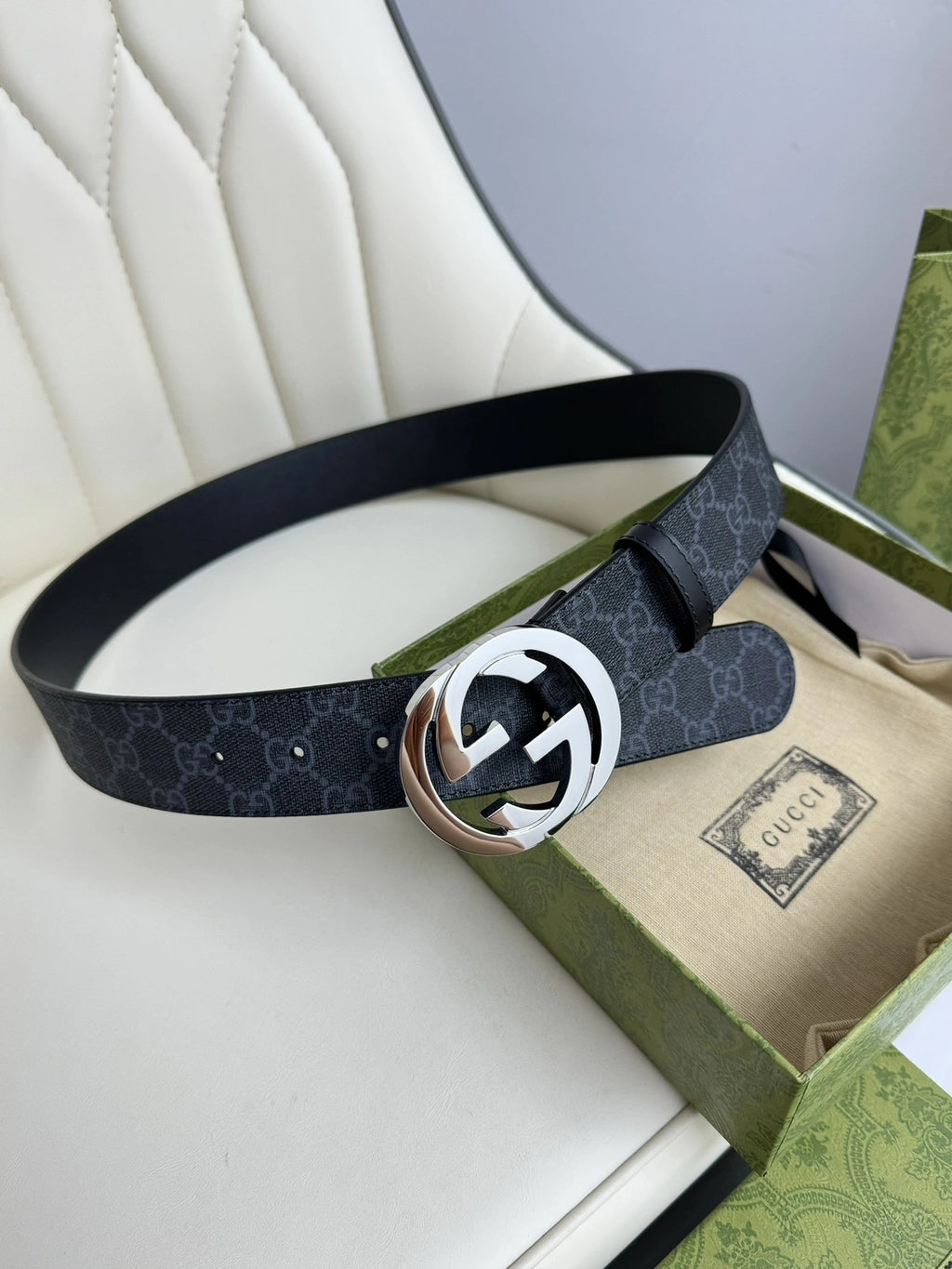 Gucci Premium Quality Belt with Silver Buckle - Hình 2