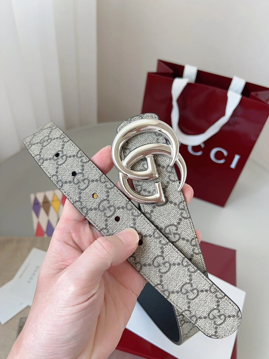 Gucci Inspired Belt with Double G Buckle - Hình 2