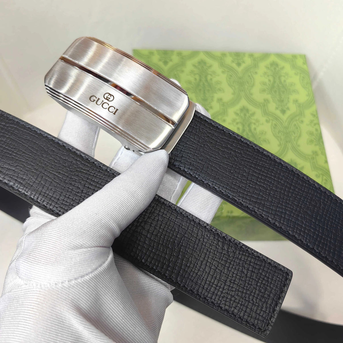 Thắt lưng da Gucci khóa trượt cao cấp màu đen - Hình 2