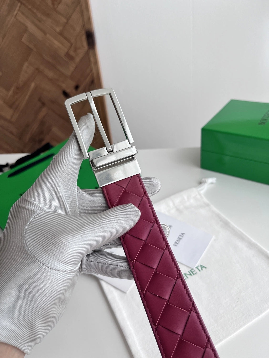 Burgundy Premium Woven Leather Belt - Hình 2