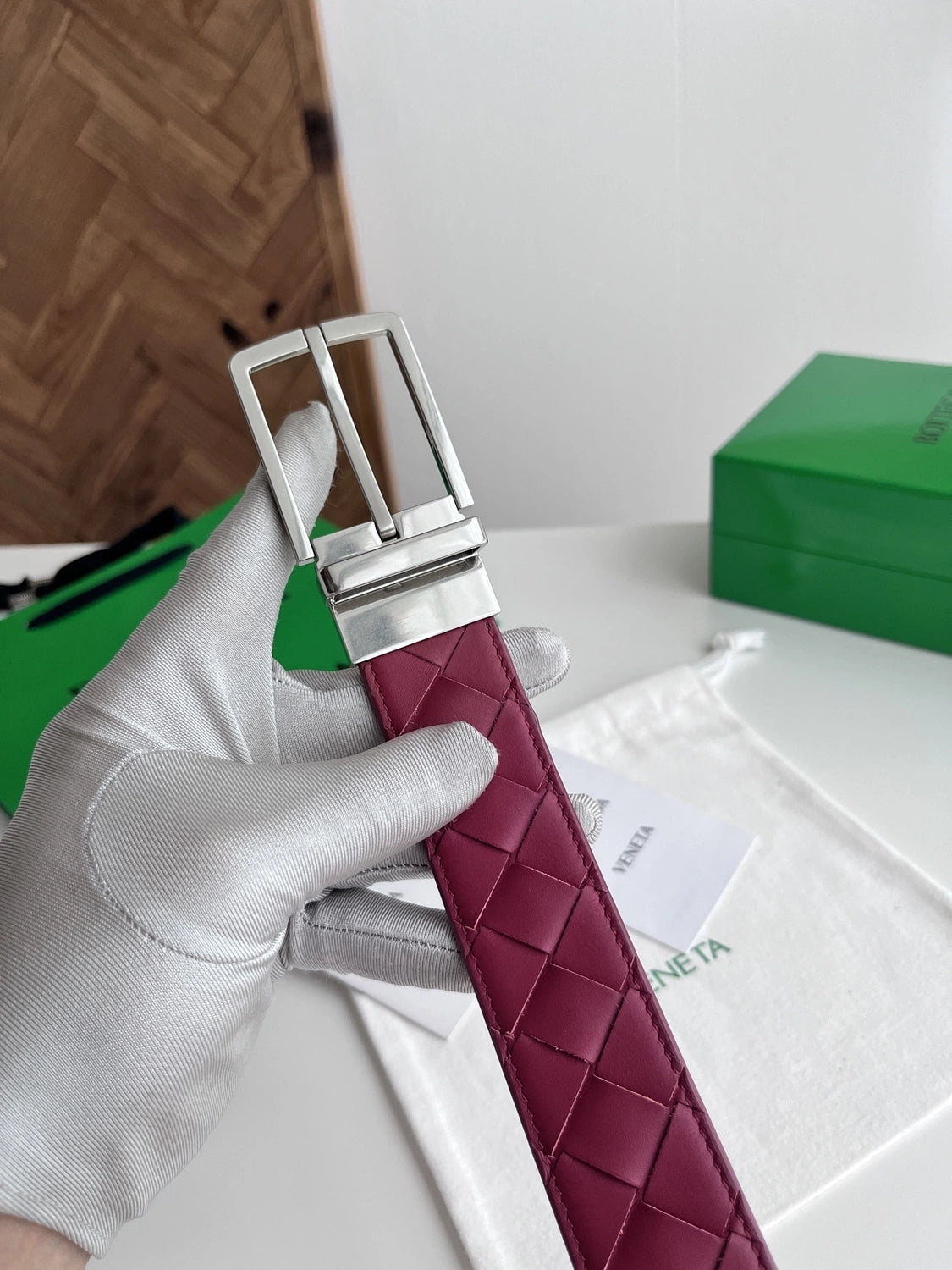 Burgundy Premium Woven Leather Belt - Hình 2