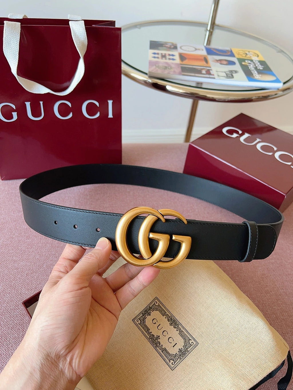 Thắt lưng Gucci Premium mặt khóa GG vàng - Hình 2