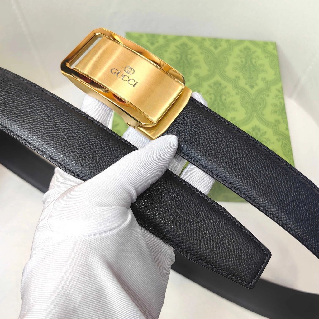 Gucci Premium Black Leather Belt with Gold Buckle - Hình 2