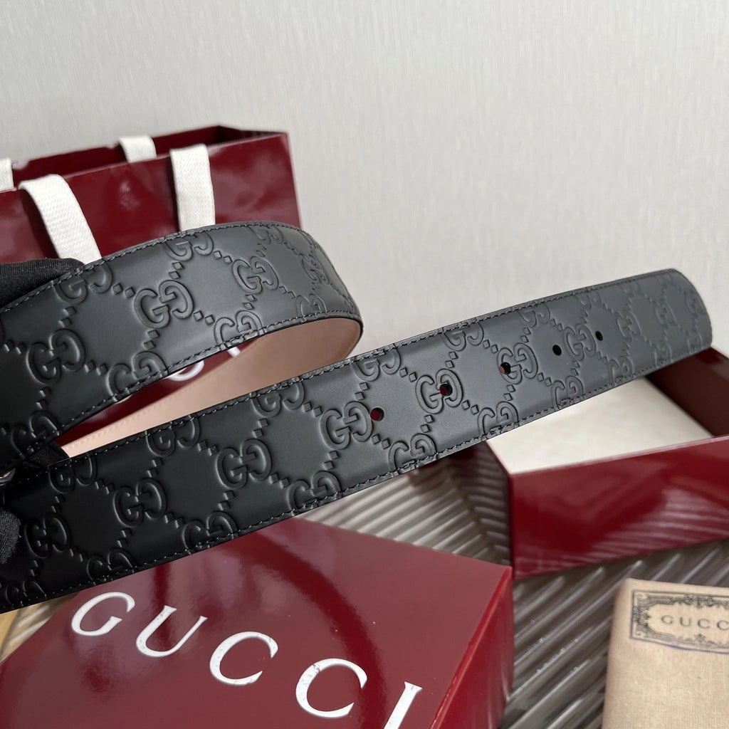 Gucci Signature Black Leather Belt with Matte Black Buckle - Hình 2