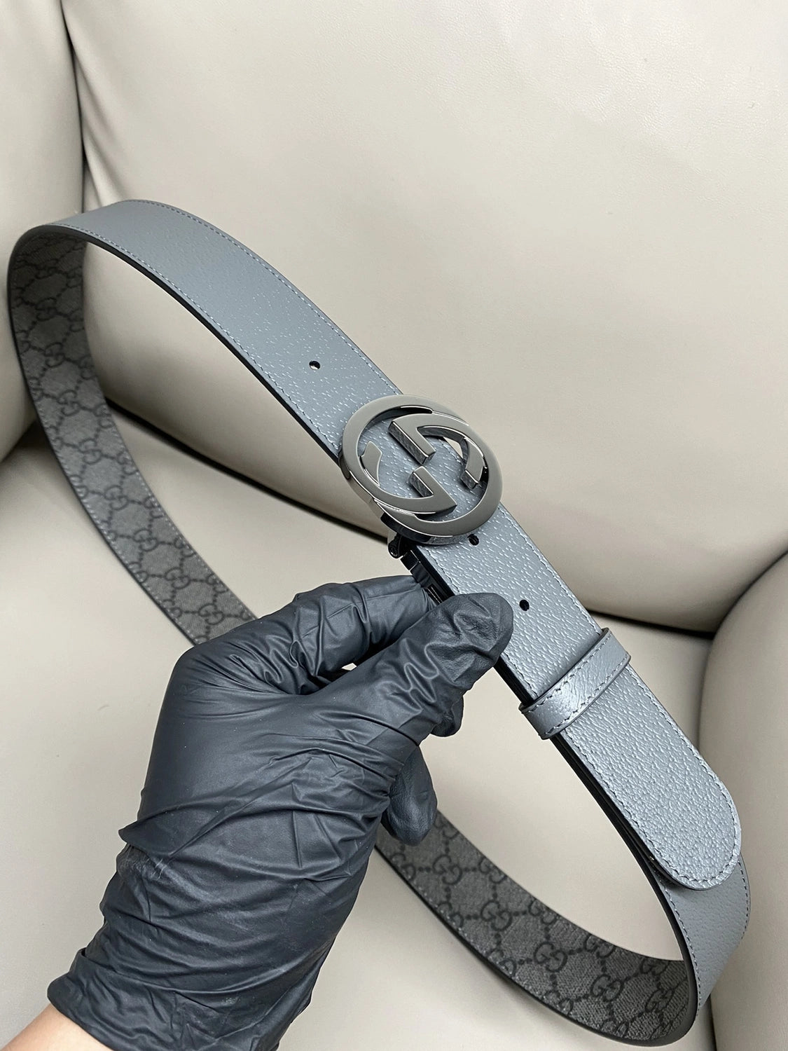 Gucci Grey Interlocking G Belt - Hình 2