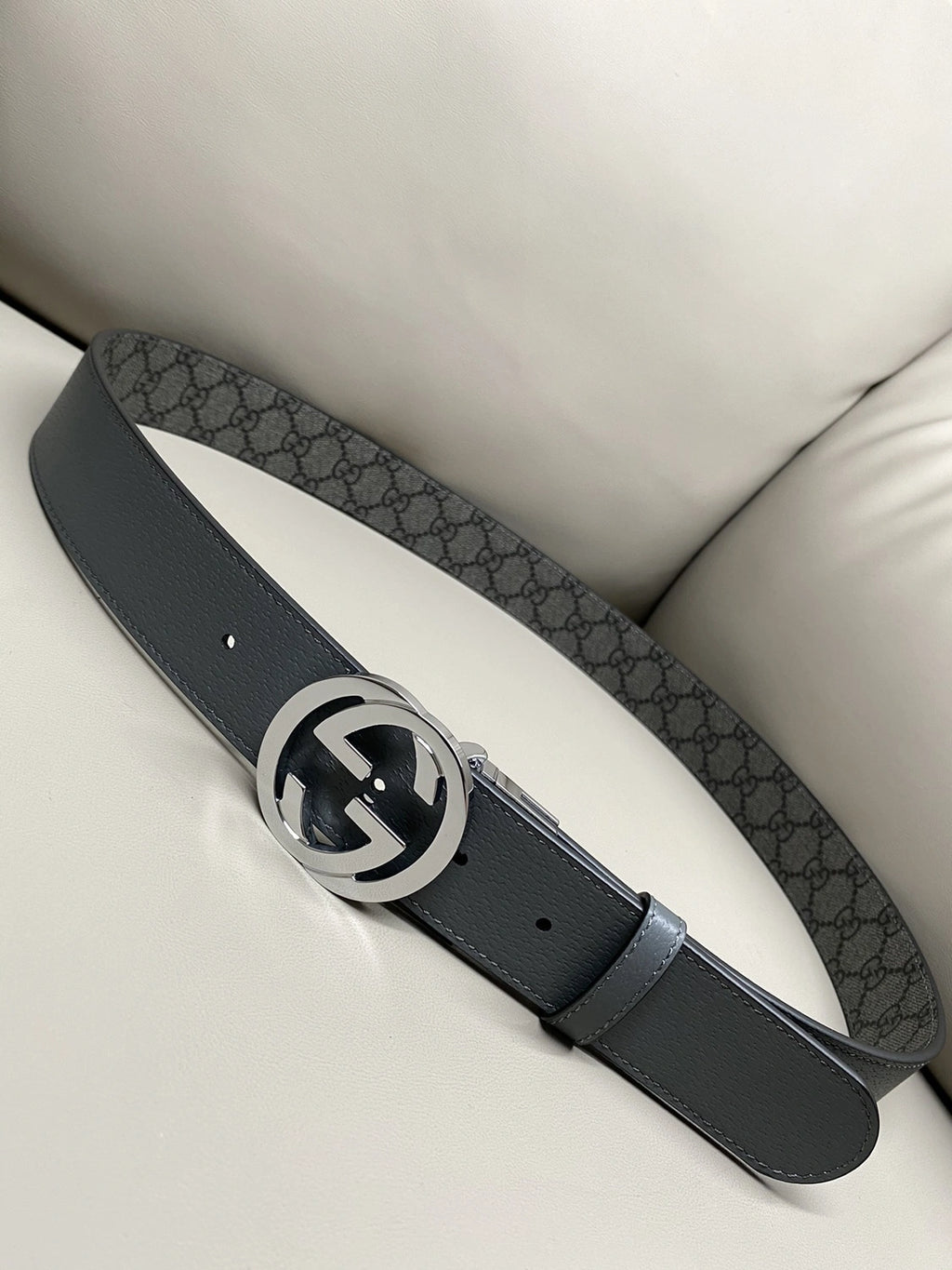 Premium Grey Designer Belt with Signature Buckle - Hình 2
