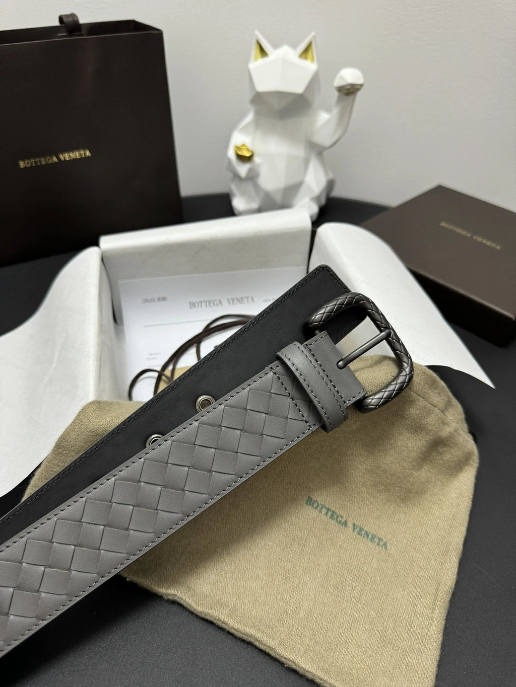 Bottega Veneta Premium Gray Woven Leather Belt - Hình 2