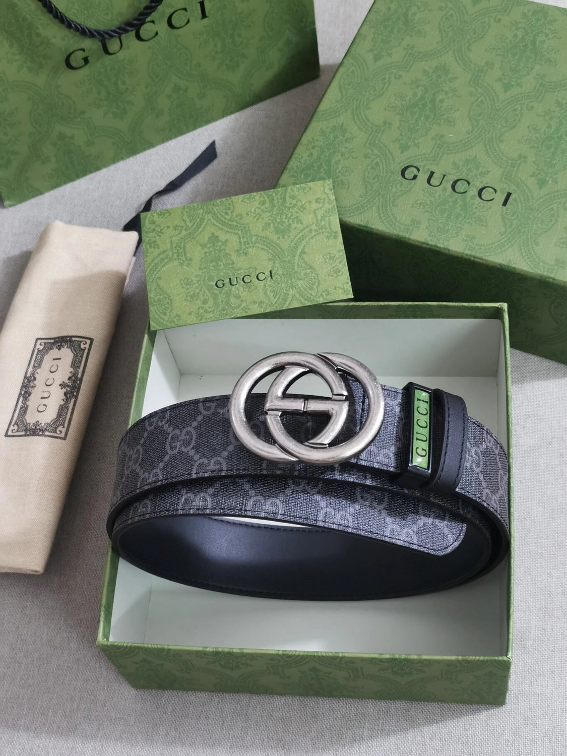 Gucci Grey Supreme GG Belt in original packaging - Hình 2