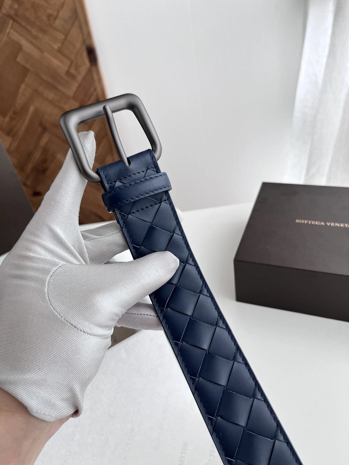 Premium Woven Leather Belt Navy Blue - Hình 2