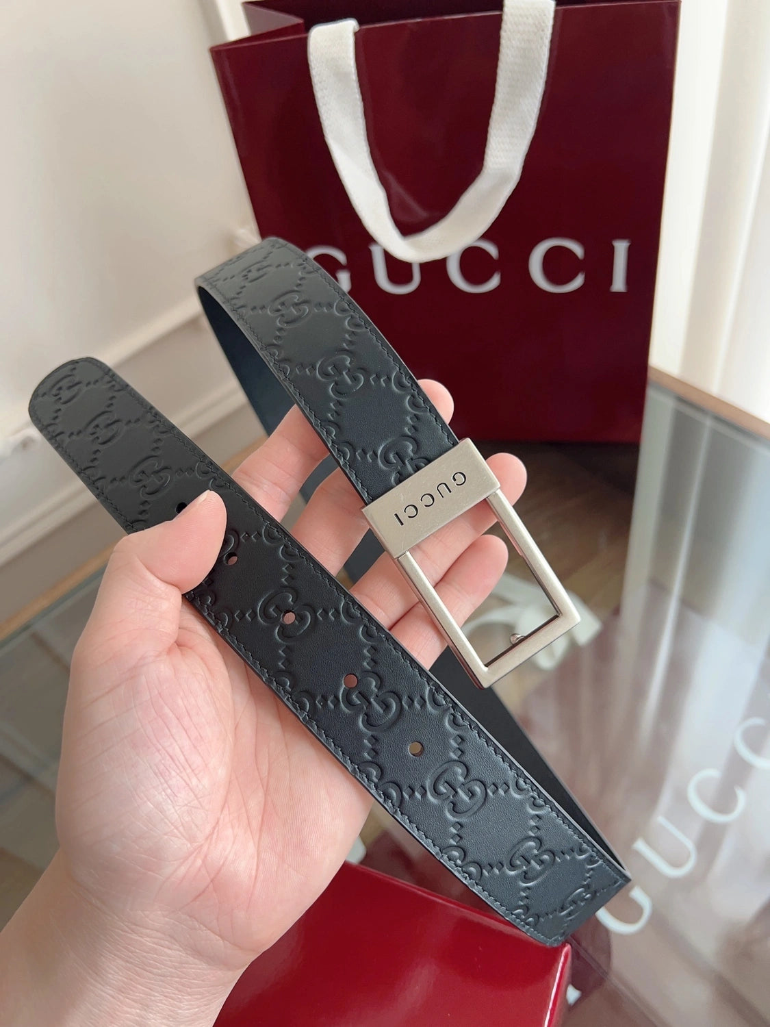 Gucci Embossed Leather Belt Premium Quality - Hình 2