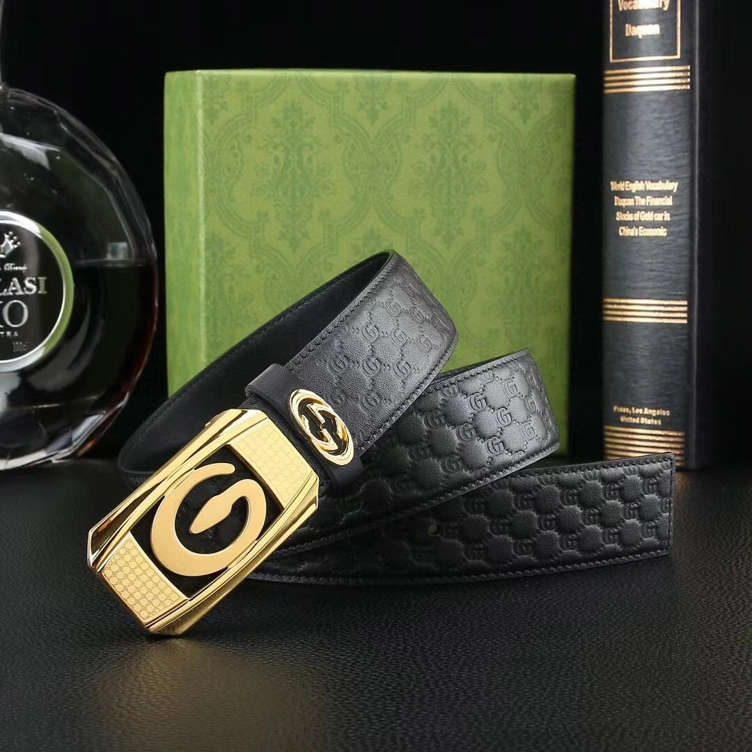 Premium black leather belt with iconic "G" buckle - Hình 2