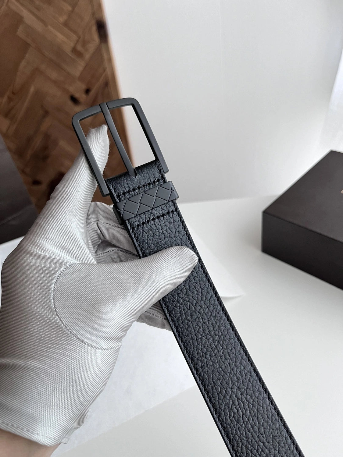 Premium Black Leather Belt with Matte Black Buckle - Hình 2