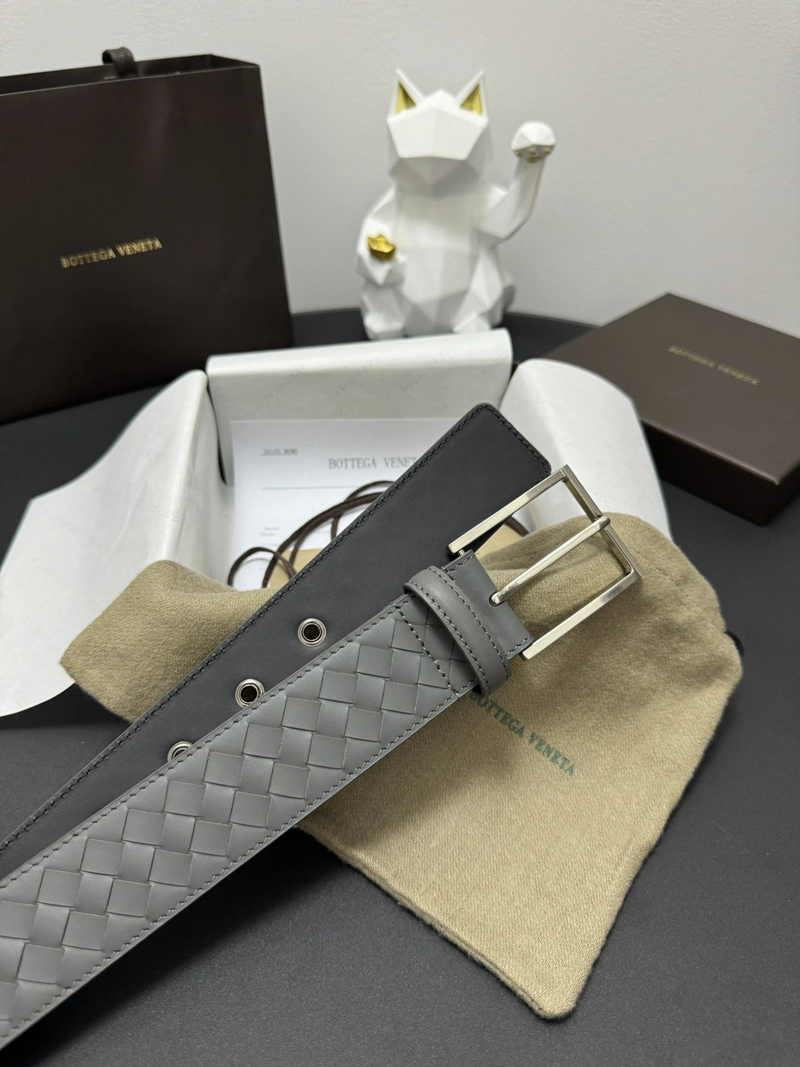 Premium Quality Grey Woven Leather Belt - Hình 2