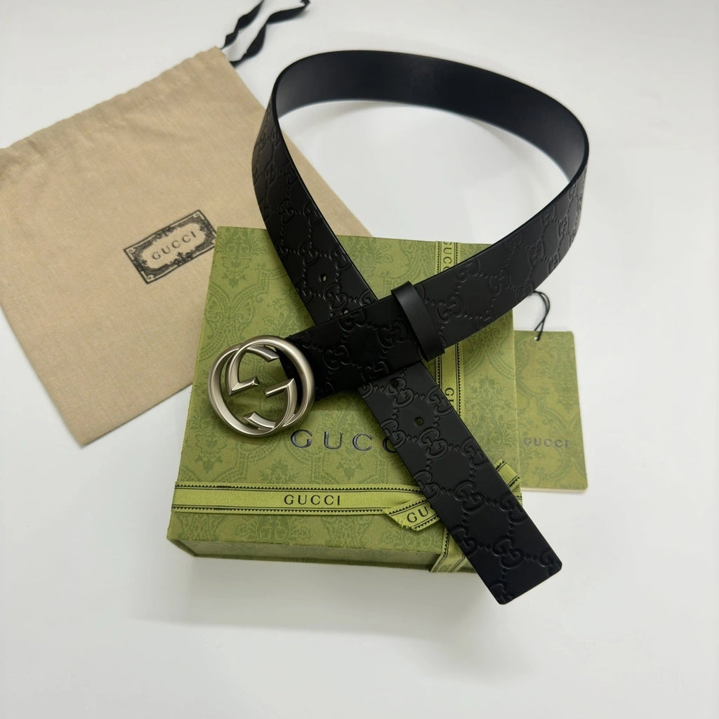 Gucci Interlocking G Black Leather Belt - Hình 2