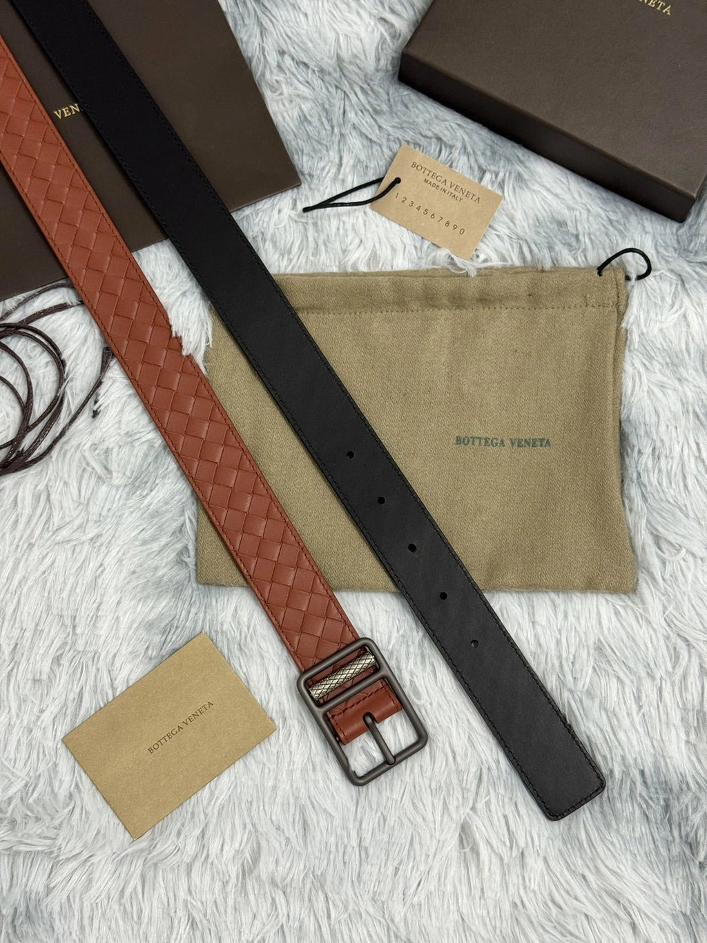 Bottega Veneta Premium Leather Woven Belt in Cognac - Hình 2
