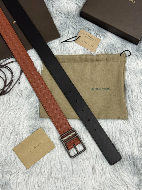 Bottega Veneta Premium Leather Woven Belt in Cognac - Hình 2