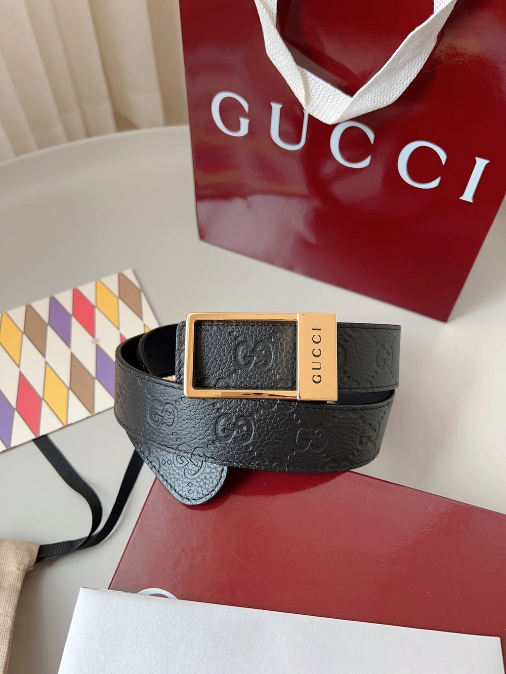 Premium Black Leather Belt with Gold Buckle - Hình 2