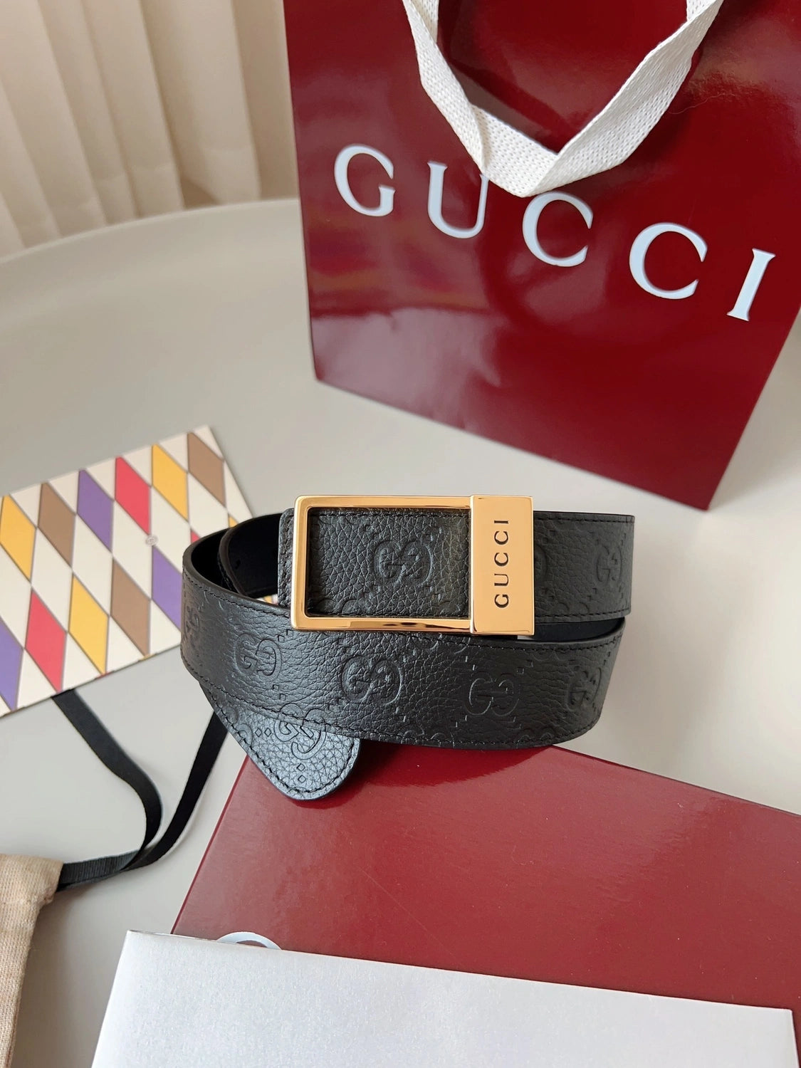 Premium Black Leather Belt with Gold Buckle - Hình 2