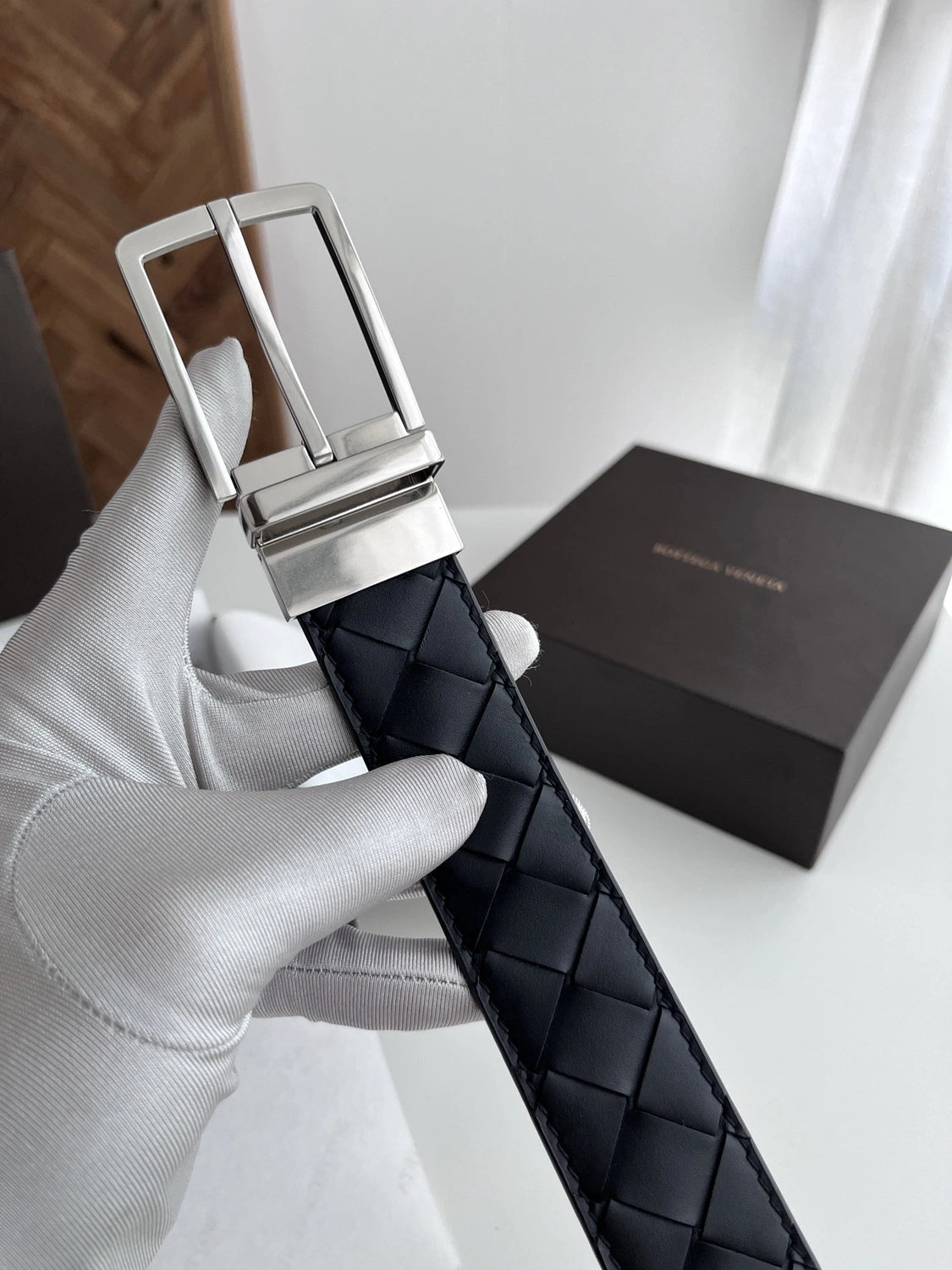Premium Woven Leather Belt with Silver Buckle - Hình 2