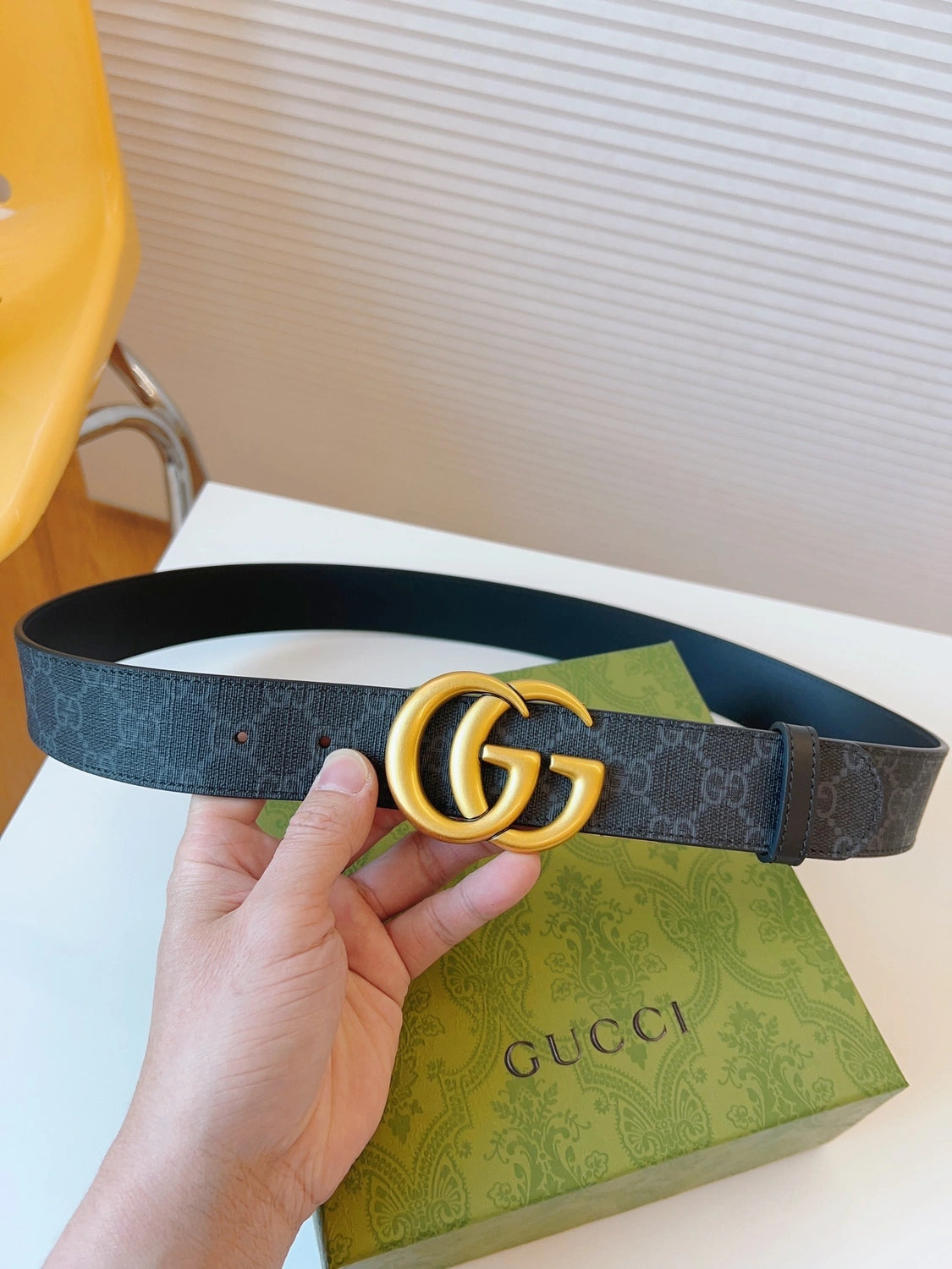 Premium GG Monogram Belt with Gold Buckle - Hình 2