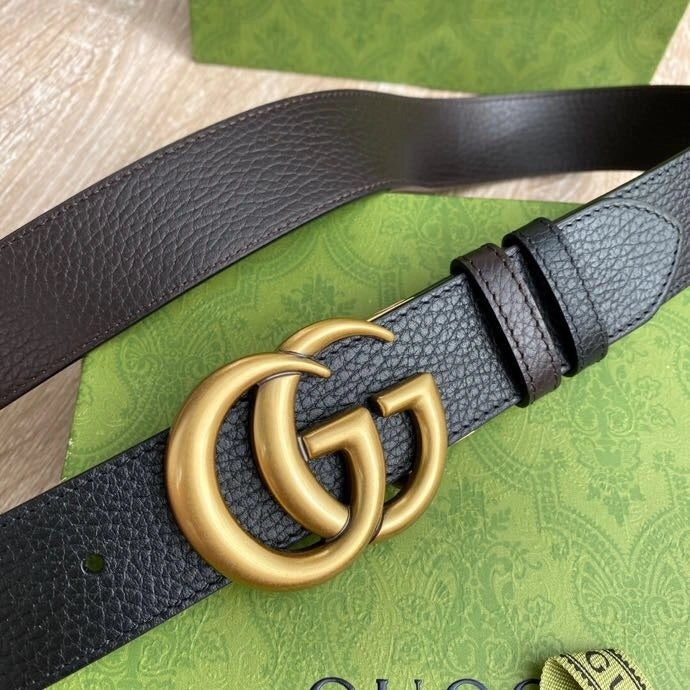 Premium Leather Belt with Gold GG Buckle - Hình 2
