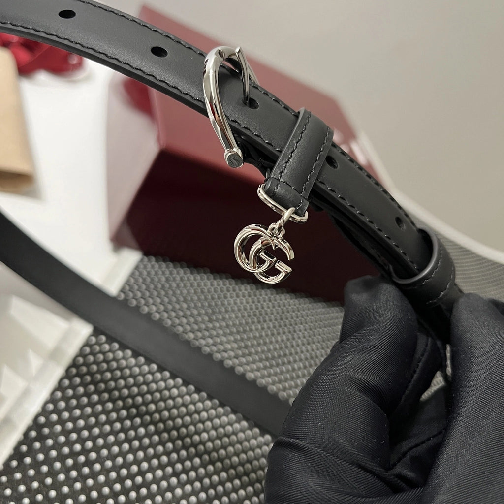 Premium Black Leather Belt with GG Charm Detail - Hình 2