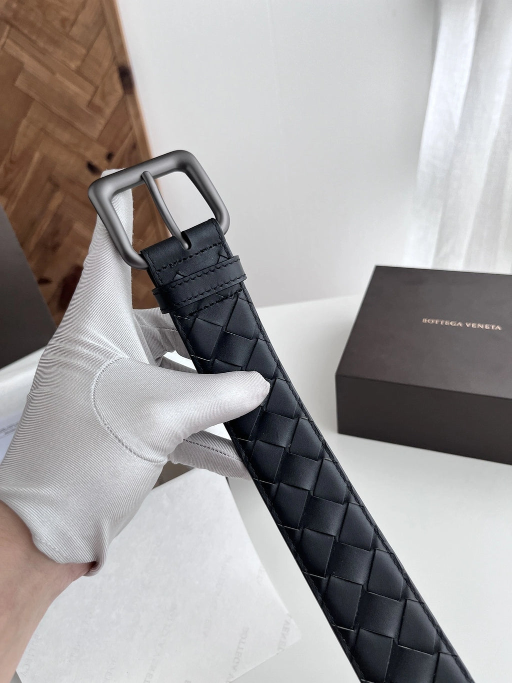 Premium Woven Black Leather Belt - Hình 2