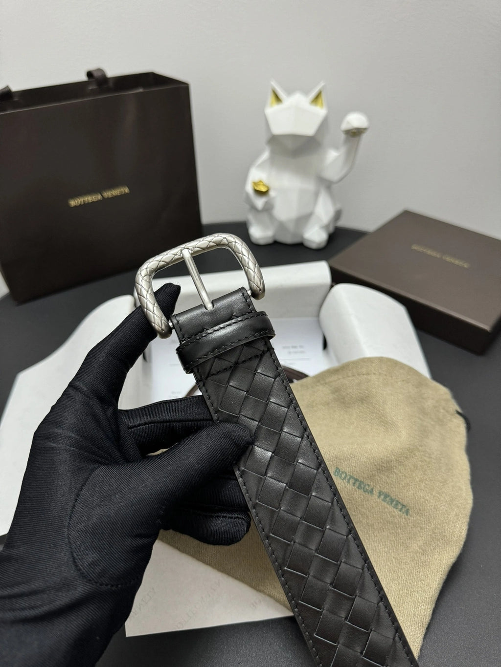 Bottega Veneta Premium Leather Woven Belt - Hình 3