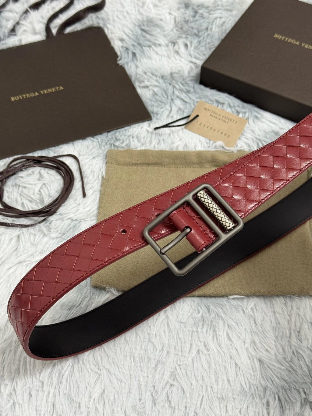 Premium burgundy woven leather belt - Hình 3