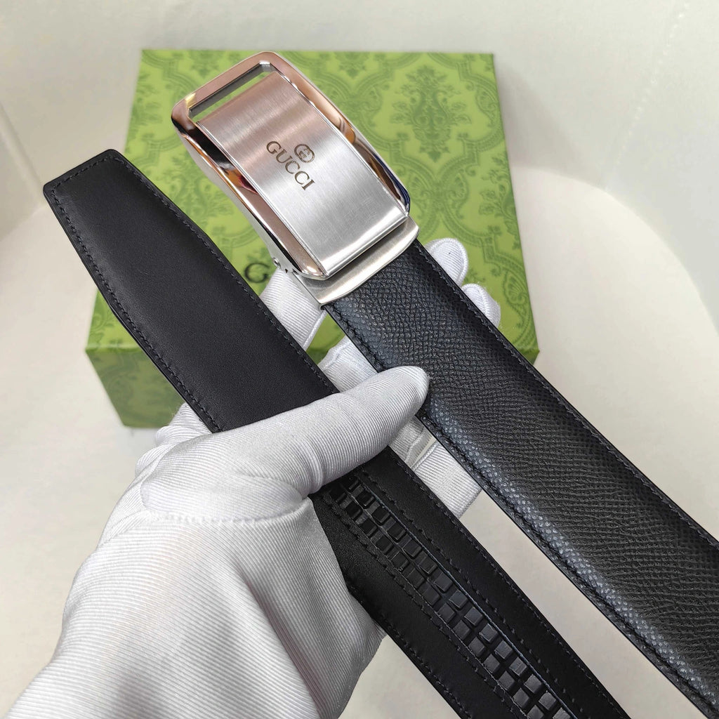 Gucci Premium Leather Belt in Black with Silver Buckle - Hình 3