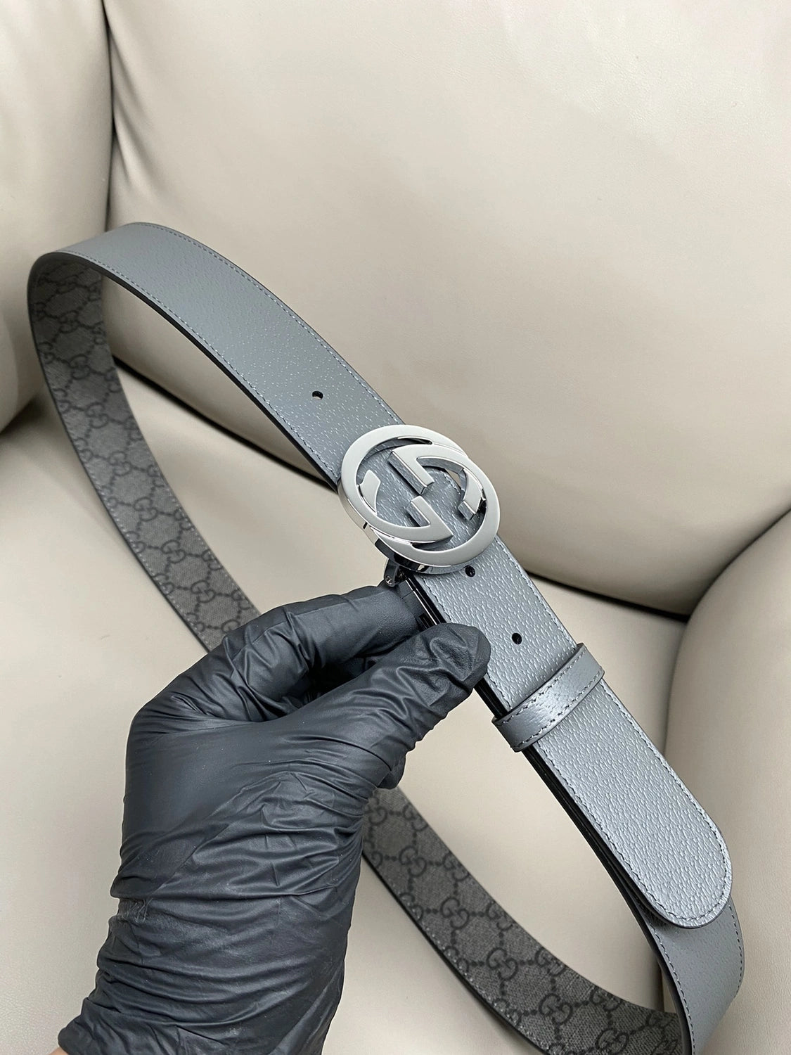 Gucci Interlocking G Black Leather Belt