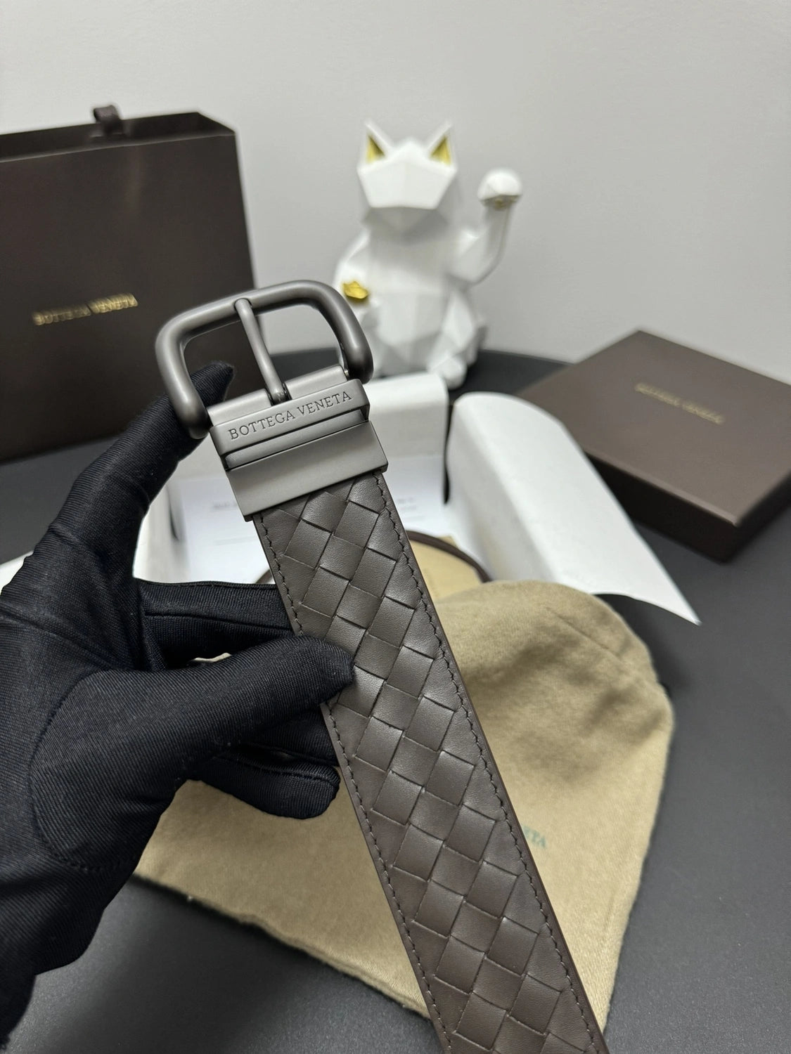 Bottega Veneta Premium Leather Woven Belt - Hình 3