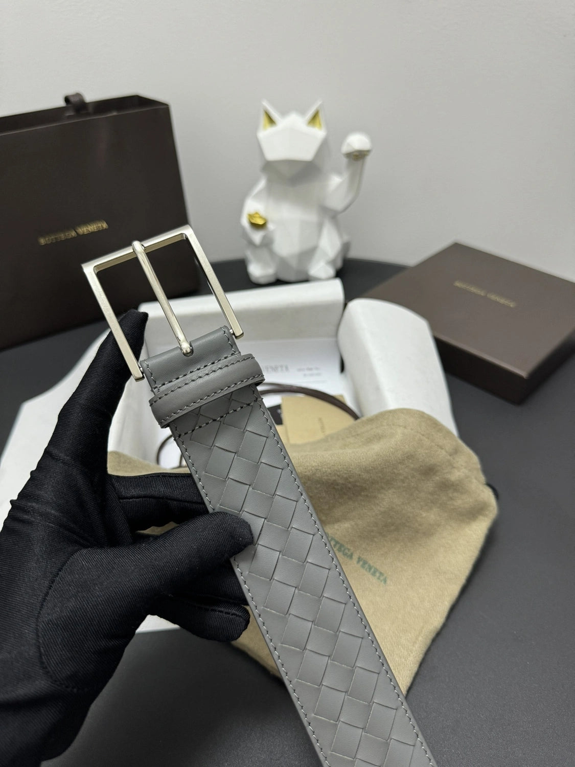 Premium Quality Grey Woven Leather Belt - Hình 3