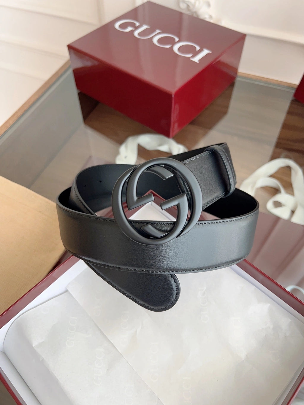 Gucci Premium Black Leather Belt with Iconic Logo Buckle - Hình 3