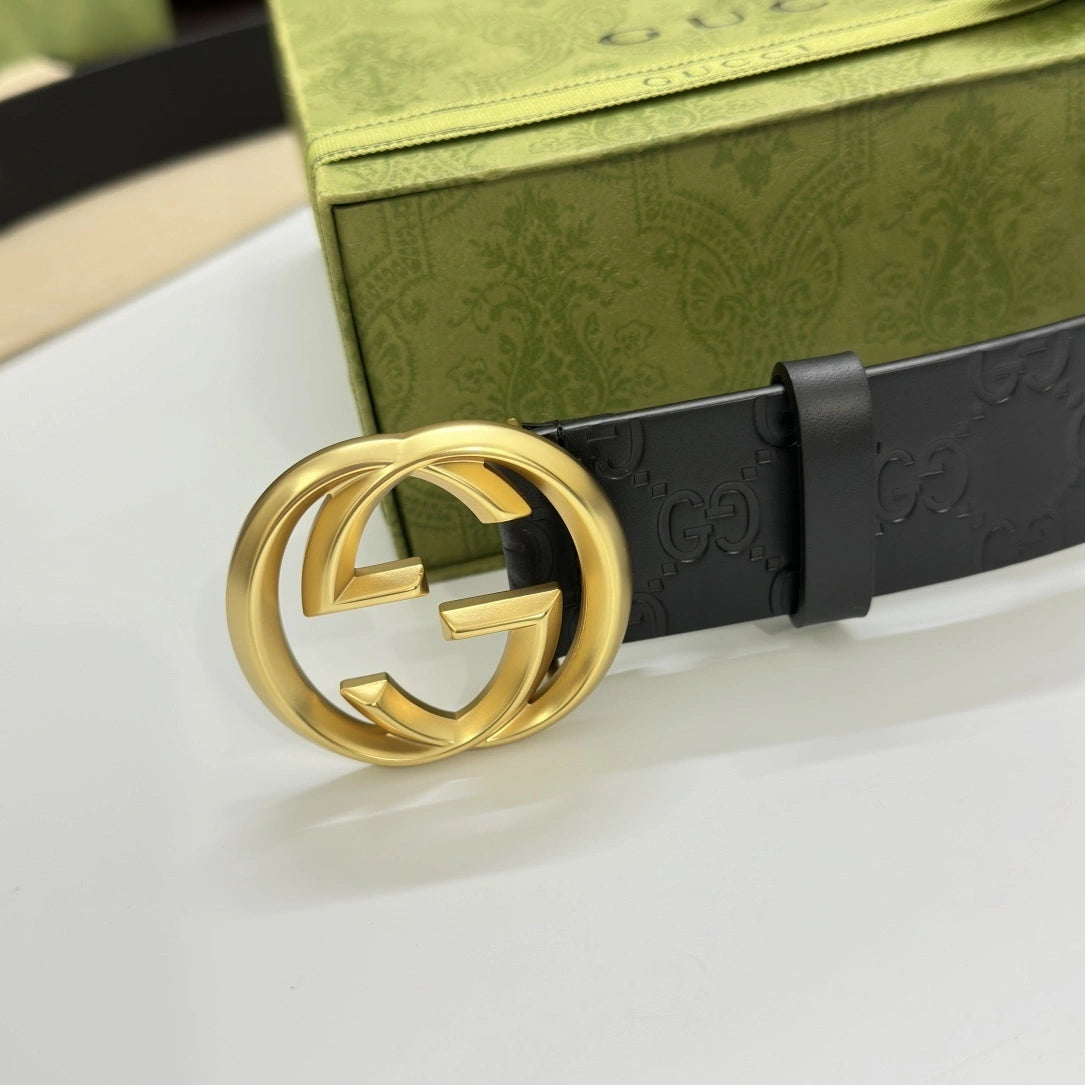 Gucci Belt Premium Quality Black Leather with Gold GG Buckle - Hình 2