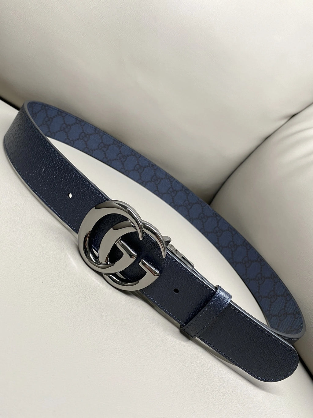 Premium Blue GG Belt with Silver Buckle - Hình 3