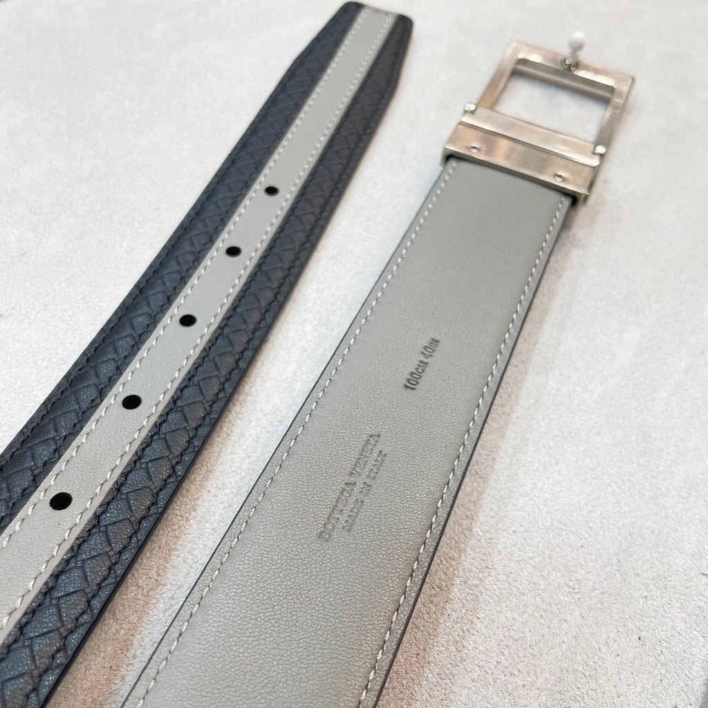 Premium Leather Belt Black and Gray Stripe - Hình 3