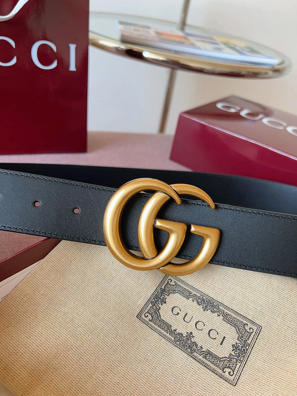 Thắt lưng Gucci Premium mặt khóa GG vàng - Hình 3