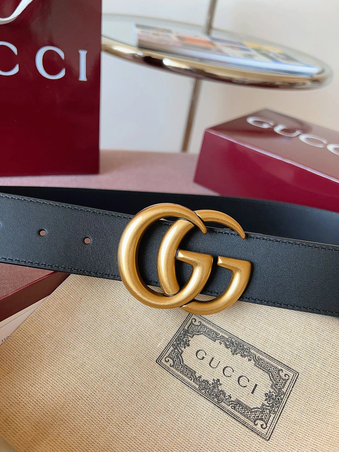 Thắt lưng Gucci Premium mặt khóa GG vàng - Hình 3
