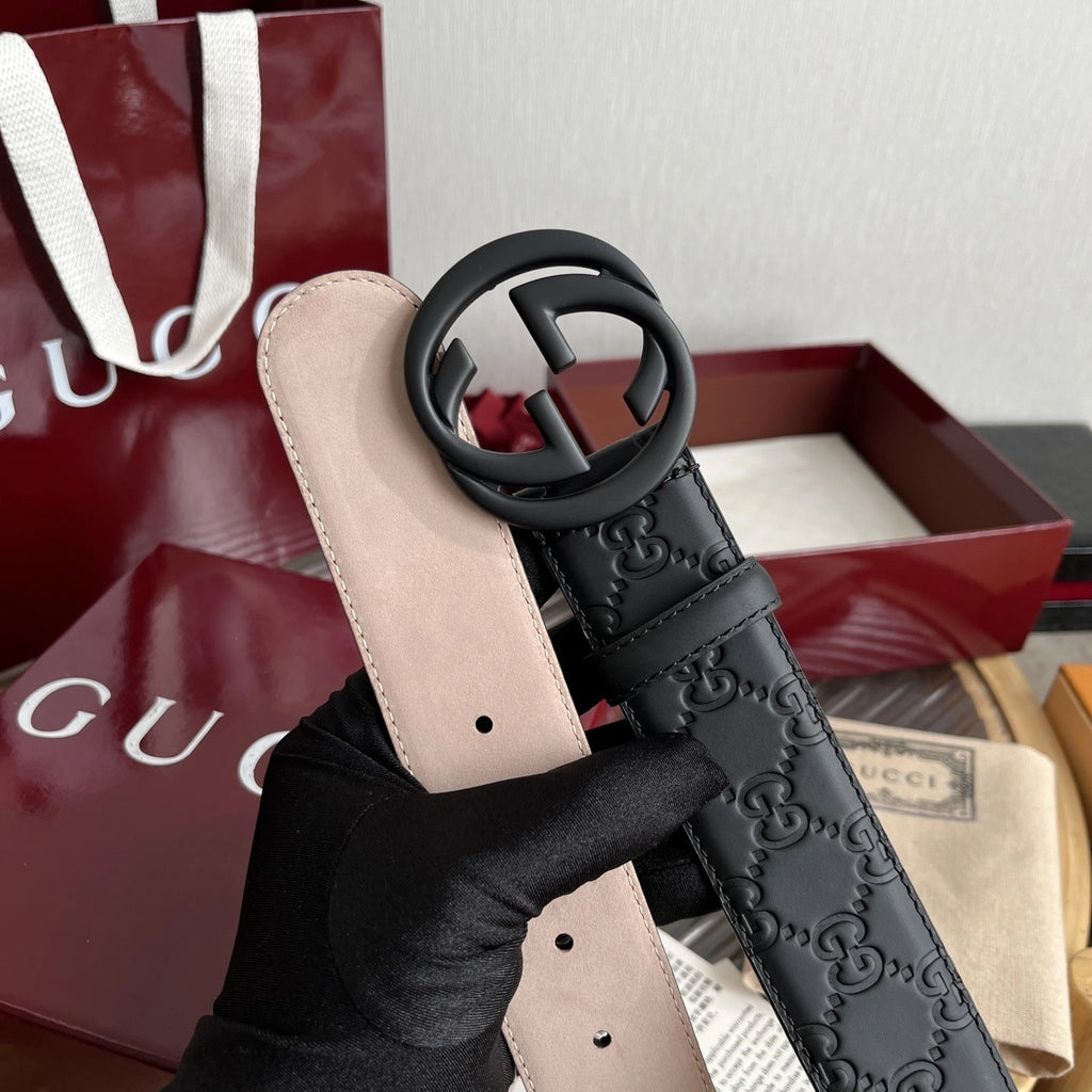 Gucci Signature Black Leather Belt with Matte Black Buckle - Hình 3
