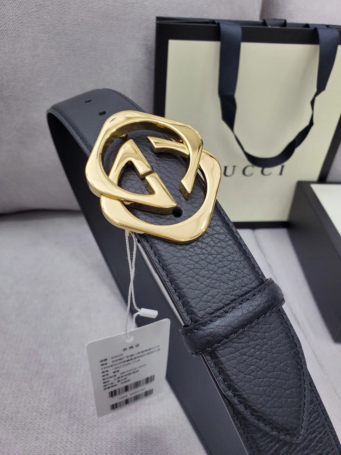Gucci Premium Black Leather Belt with Gold Buckle - Hình 2