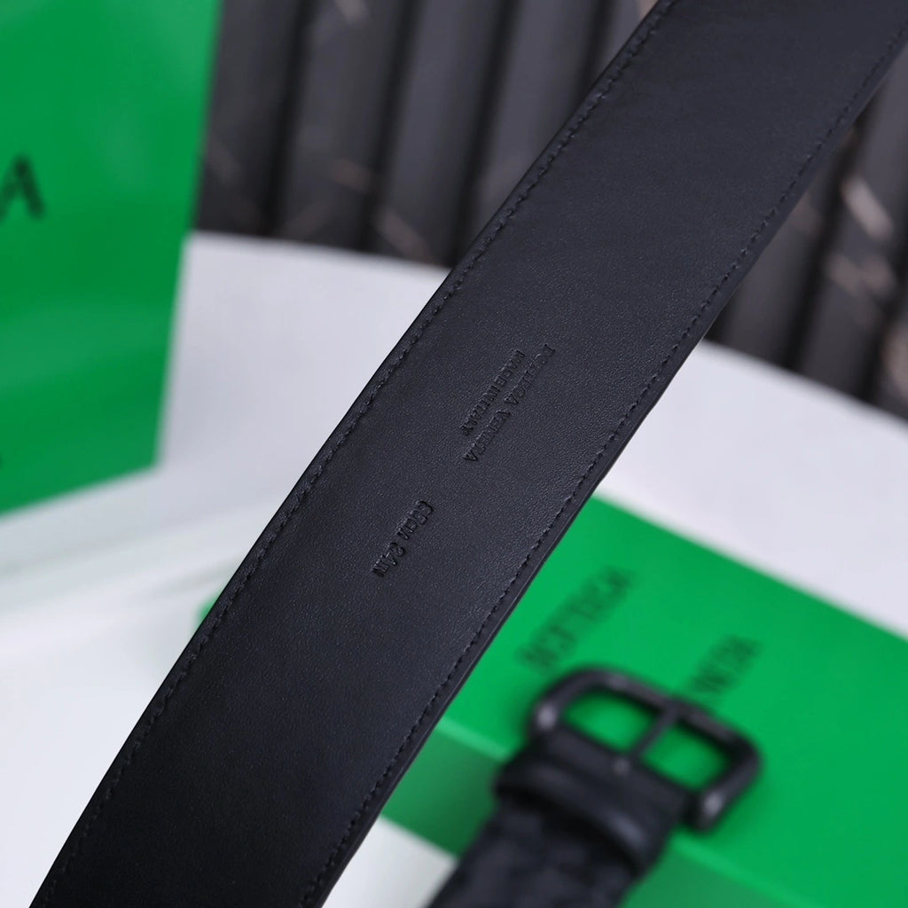 Premium Black Woven Leather Belt - Hình 3