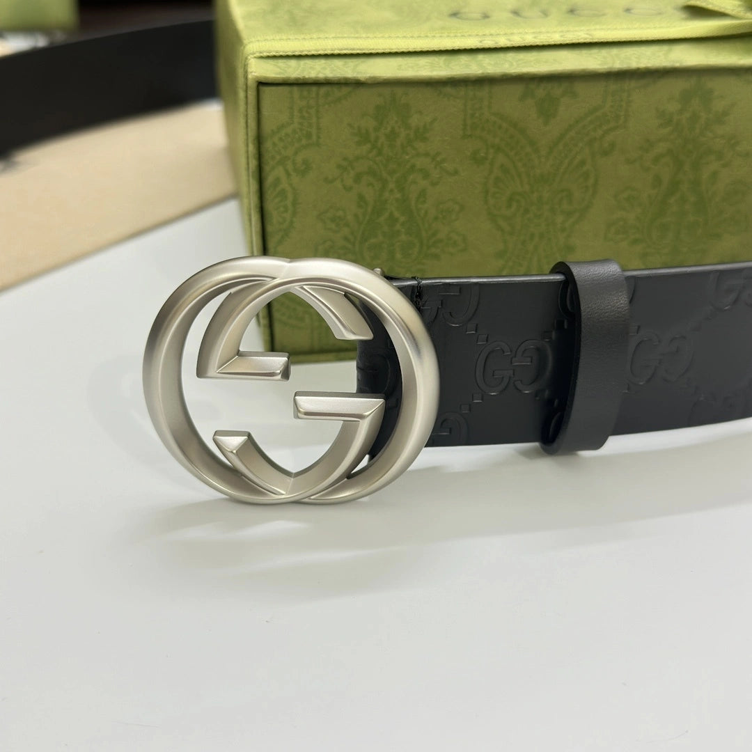 Gucci Interlocking G Black Leather Belt - Hình 3