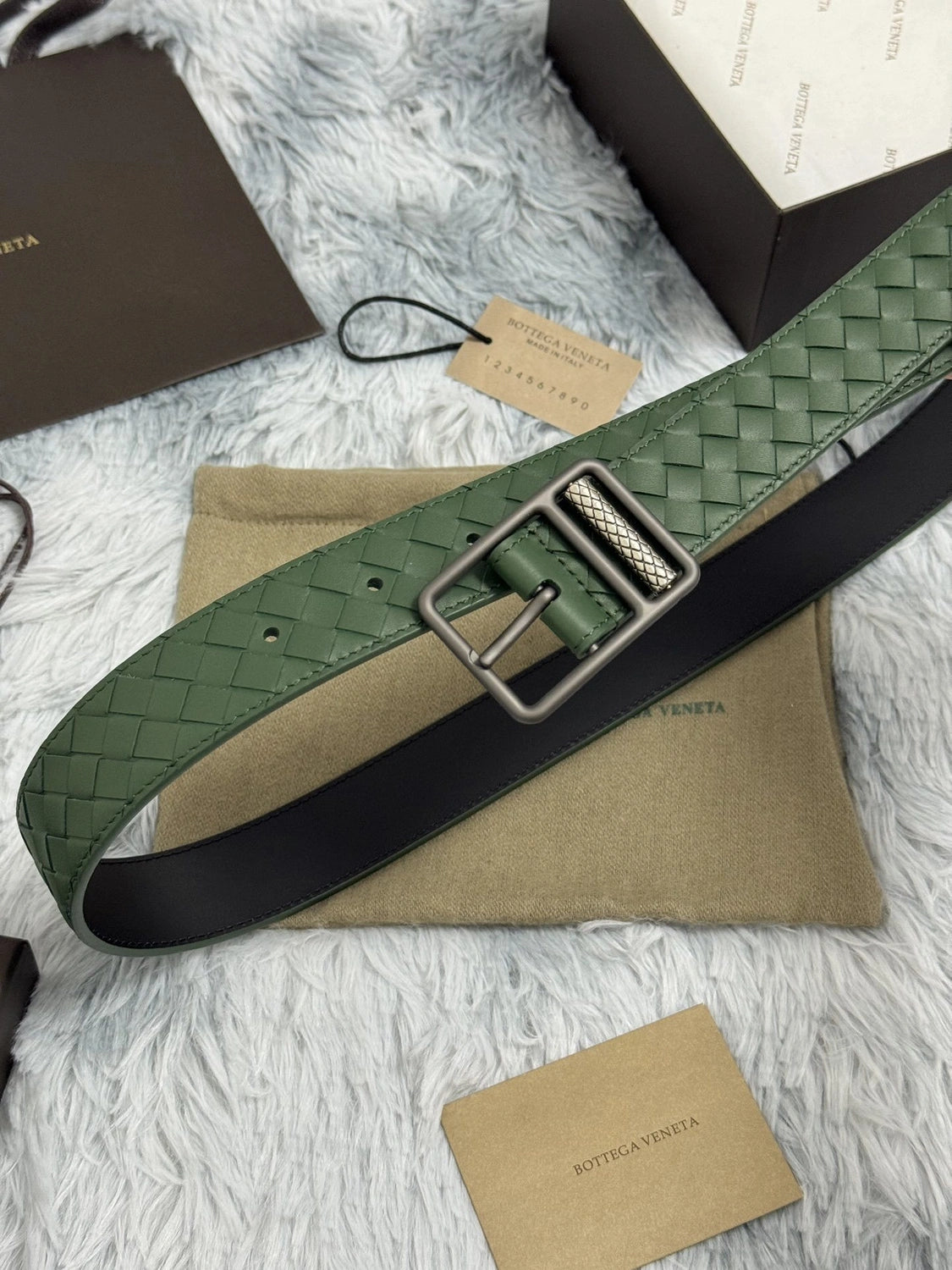 Bottega Veneta Olive Green Woven Leather Belt - Hình 3