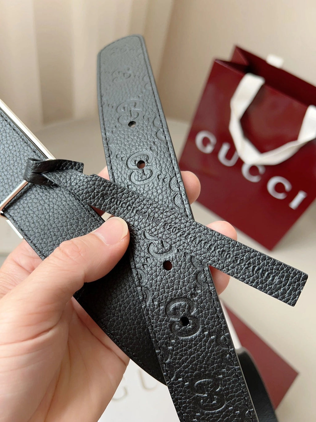 Gucci Premium Quality Black Leather Belt - Hình 3
