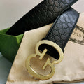 Gucci Inspired Premium Leather Belt with Gold Buckle