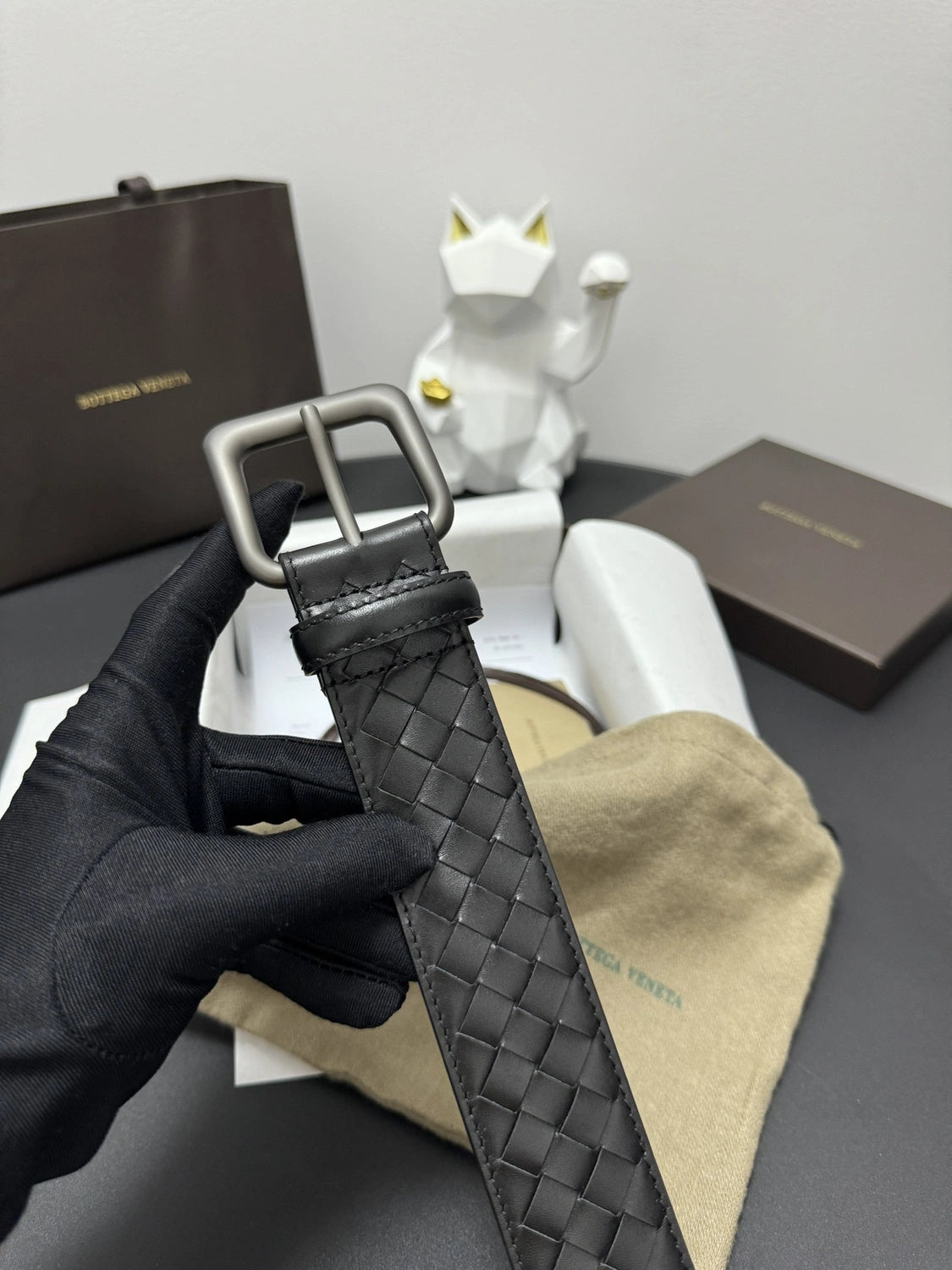 Bottega Veneta Premium Leather Woven Belt - Hình 3