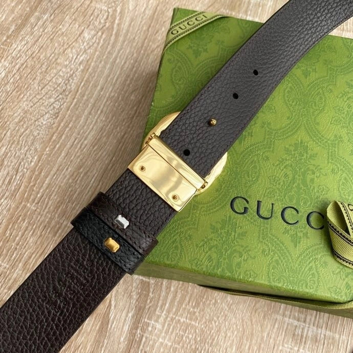Gucci Premium Leather Belt with Gold GG Buckle - Hình 3